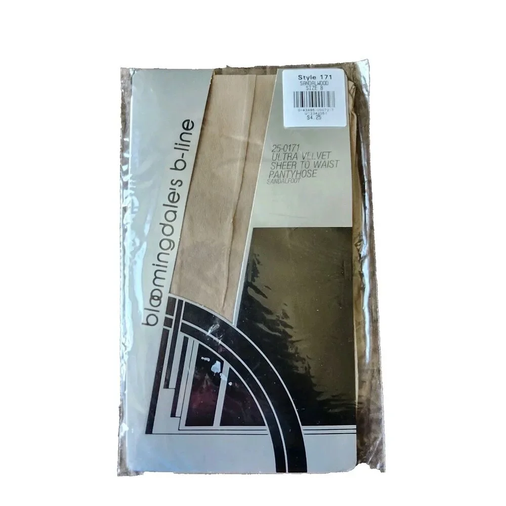 Vtg Bloomingdales B-Line Nylon Stockings Pantyhose Sheer To Waist Sandlewood